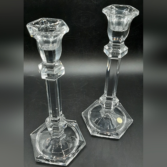Vtg Crystal Clear Candle Sticks 2 Heavy Leaded Crystal Made in Slovakia 9 1/8" - Picture 3 of 7